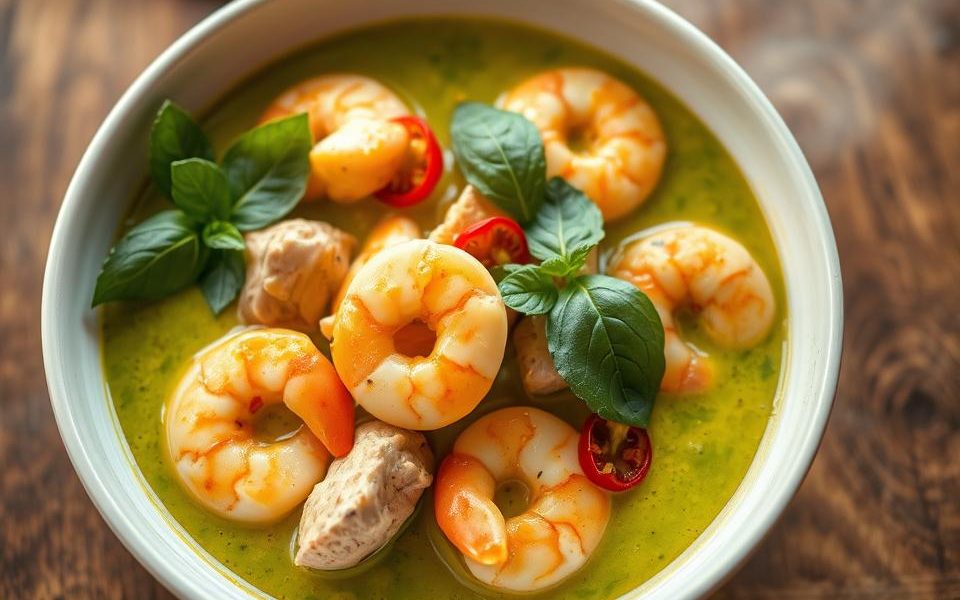 chicken and prawn thai green curry