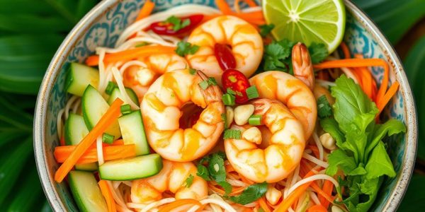 thai shrimp salad with noodles